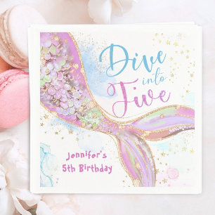 Mermaid 5th Birthday Purple Dive into Five Paper Napkins