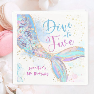 Mermaid 5th Birthday Purple Dive into Five Paper Napkins