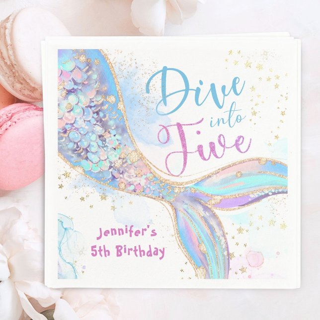 Mermaid 5th Birthday Purple Dive into Five Paper Napkins (Creator Uploaded)