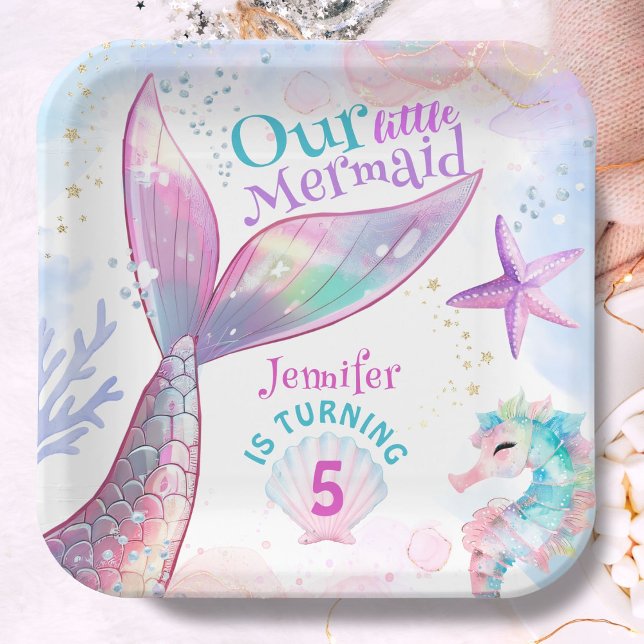 Mermaid 5th Birthday Under The Sea Pink Mermaid Paper Plates (Creator Uploaded)