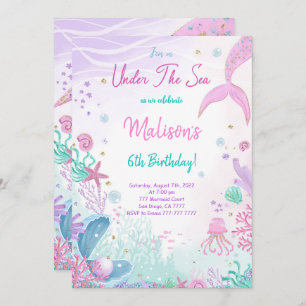 Mermaid 6th Birthday Invitation