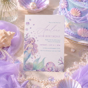 Mermaid 6th Birthday Invitation Girl Under the Sea