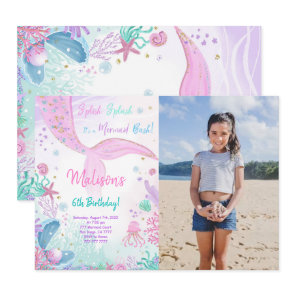 Mermaid 6th Birthday Kids Invitation With Photo