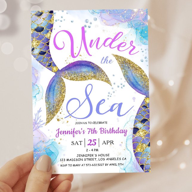 Mermaid 7th Birthday Girl Pink Under the Sea Invitation (Creator Uploaded)