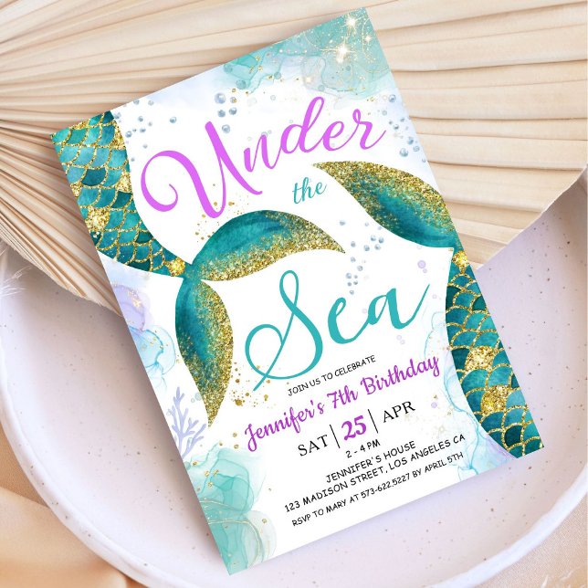 Mermaid 7th Birthday  Purple Teal Under the Sea Invitation (Creator Uploaded)