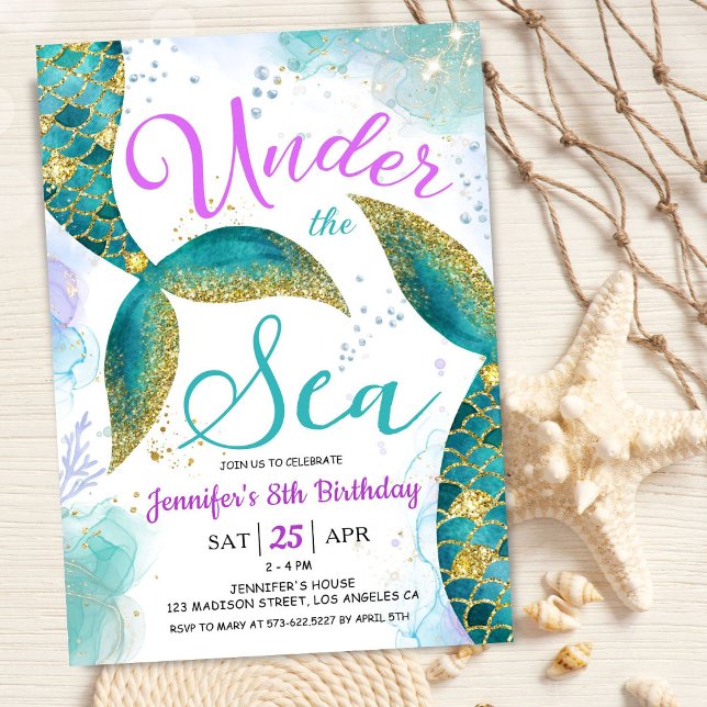 Mermaid 8th Birthday  Purple Teal Under the Sea Invitation (Creator Uploaded)