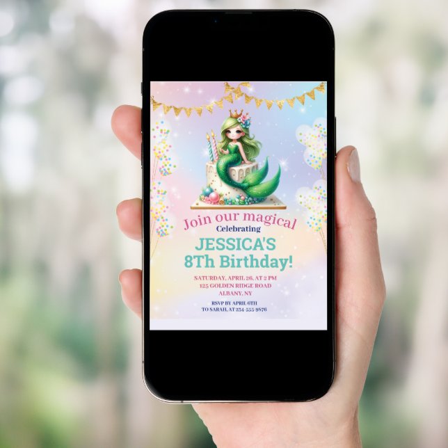 Mermaid 8Th Birthday Under The Sea Photo  Invitat Invitation (Front Digital)