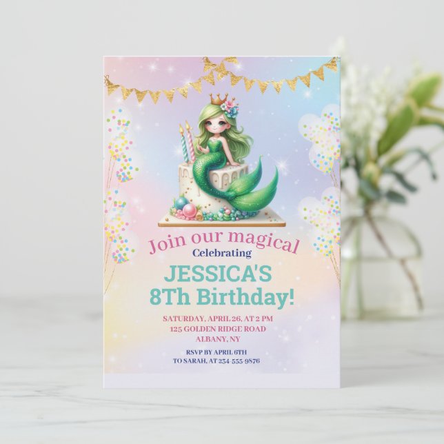 Mermaid 8Th Birthday Under The Sea Photo  Invitat Invitation (Standing Front)