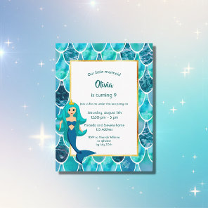Mermaid 9th Birthday party invitation turquoise Postcard