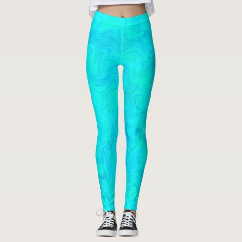 Mermaid Abstract Ocean Teal Paint Swirl Leggings