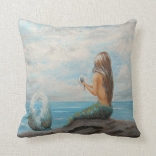 mermaid accent throw pillow, beach house decor throw pillow