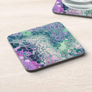 Mermaid Acrylic Pour, Cool Colorful Abstract Beverage Coaster