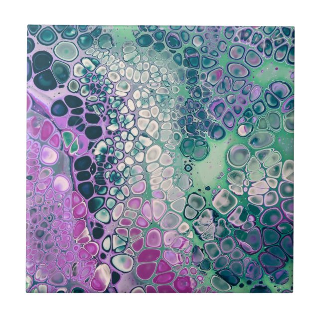 Mermaid Acrylic Pour, Cool Colorful Abstract Ceramic Tile (Front)