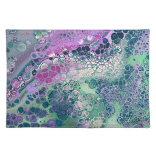 Mermaid Acrylic Pour, Cool Colorful Abstract Cloth Placemat