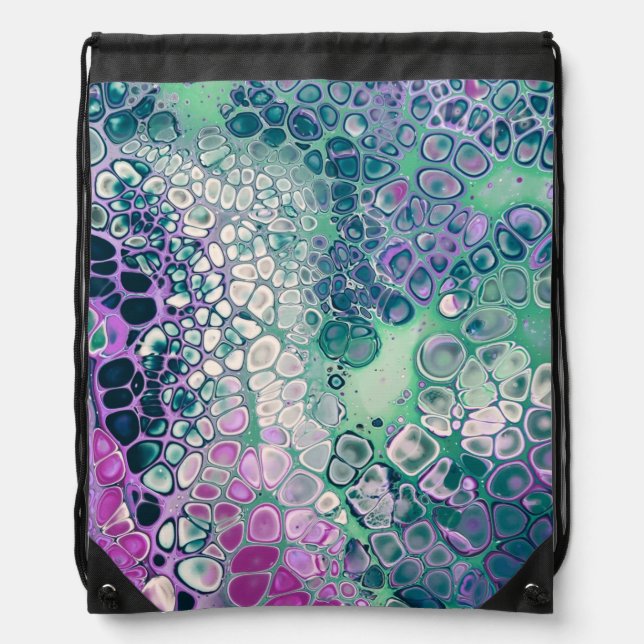 Mermaid Acrylic Pour, Cool Colorful Abstract Drawstring Bag (Front)