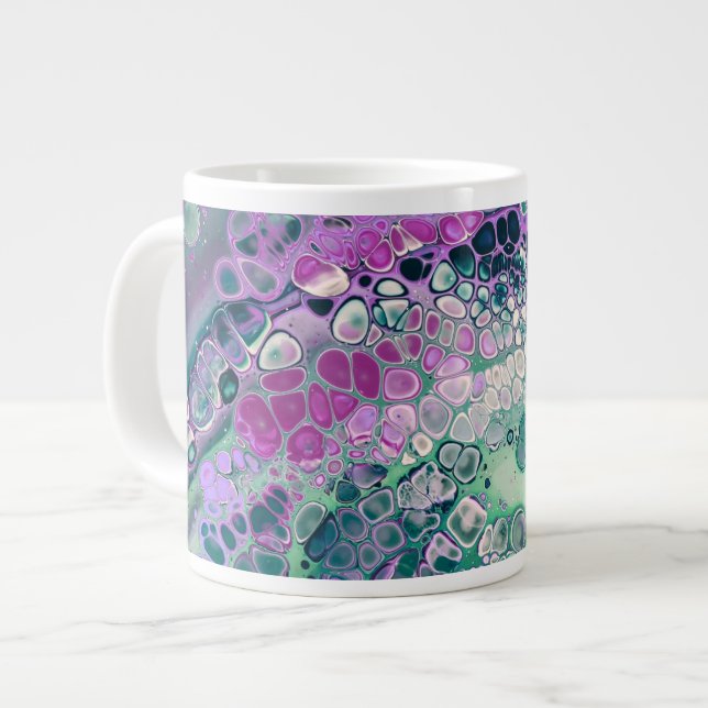 Mermaid Acrylic Pour, Cool Colorful Abstract Giant Coffee Mug (Front Left)