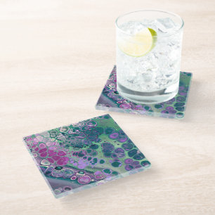 Mermaid Acrylic Pour, Cool Colorful Abstract Glass Coaster