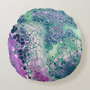 Mermaid Acrylic Pour, Cool Colorful Abstract Round Pillow
