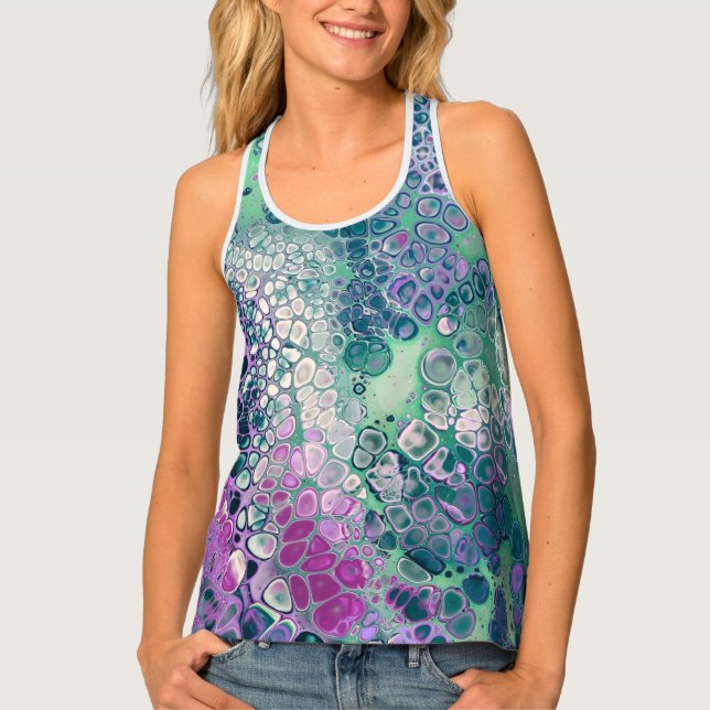 Mermaid Acrylic Pour, Cool Colorful Abstract Tank Top (Front)