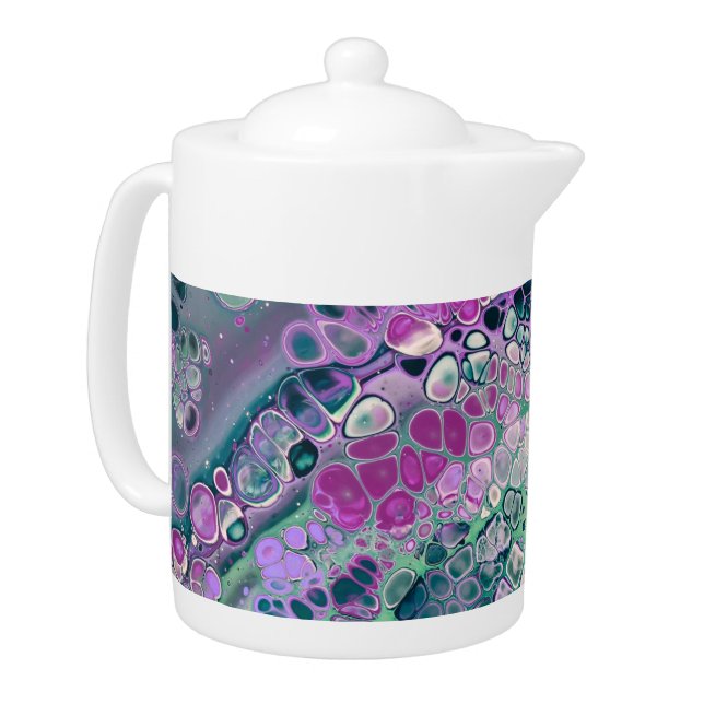 Mermaid Acrylic Pour, Cool Colorful Abstract Teapot (Left)