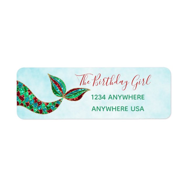 Mermaid address labels, Christmas, Birthday Label (Front)
