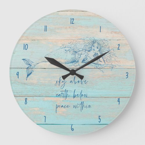 Mermaid Affirmation Rustic Beach Wood Coastal Large Clock