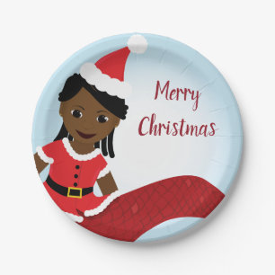 Mermaid African America Santa Outfit Paper Plates