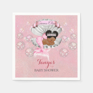 Mermaid African American Baby Pink Shell Pearls Napkins