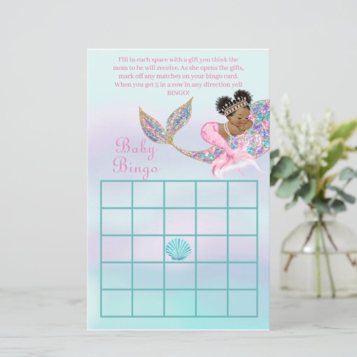 Mermaid African American baby shower games Bingo | Zazzle