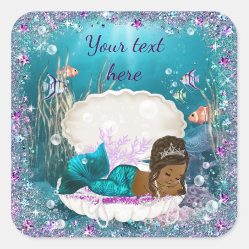 Mermaid African American Girl Baby Shower Stickers