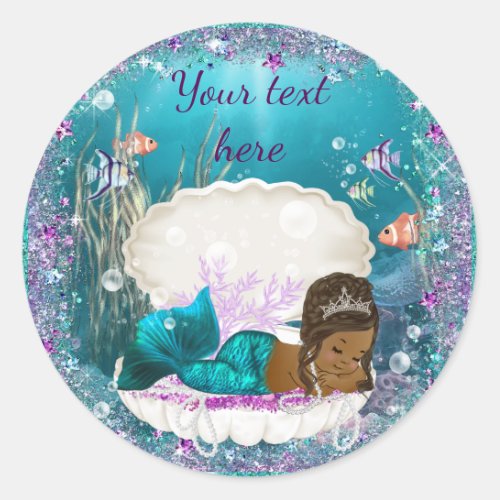 Mermaid African American Girl Baby Shower Stickers