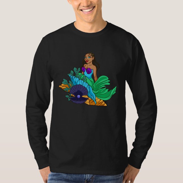 Mermaid African American With Braids Cute Gift For T-Shirt (Front)