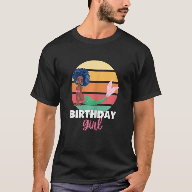 Mermaid Afro Girl Birthday African American Youth T-Shirt (Front)