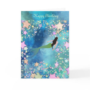Mermaid  Among The Stars Birthday Card