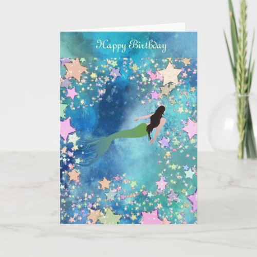 Mermaid  Among The Stars Birthday Card