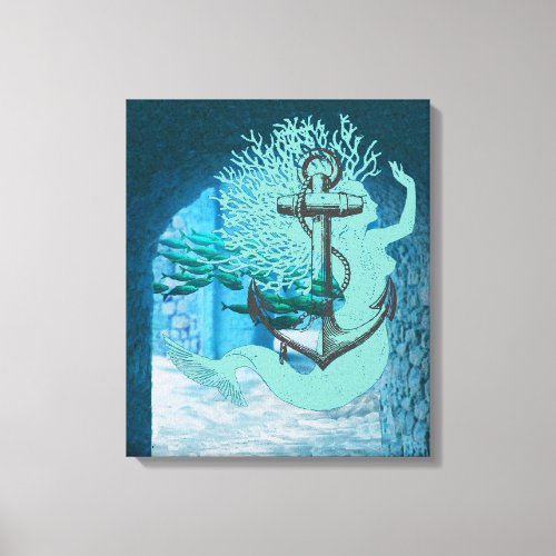 Mermaid And Anchor Canvas Art