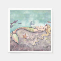 Mermaid and Baby Baby Shower Napkins