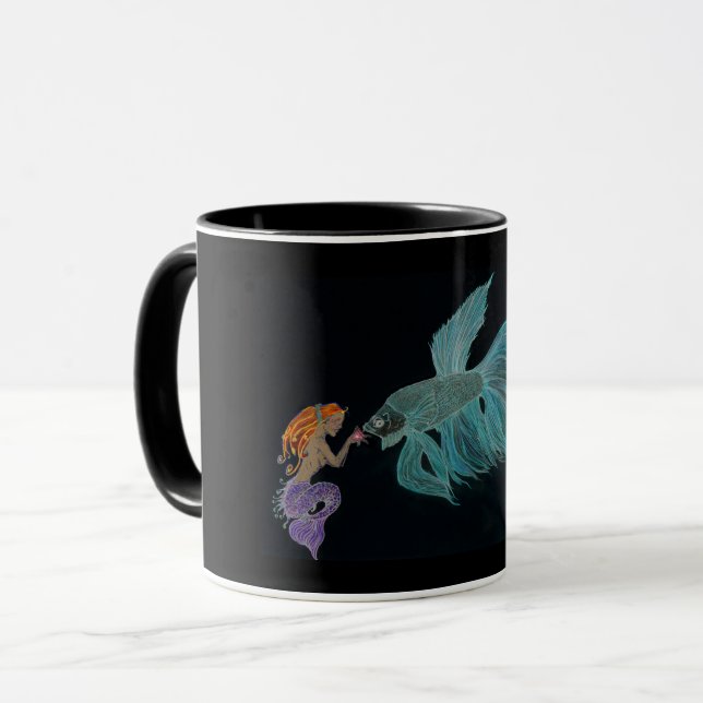 Mermaid and Betta Fish Mug (Front Left)
