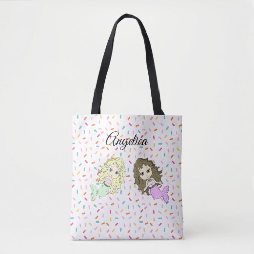 Mermaid and Candy Sprinkles Personalized Tote Bag