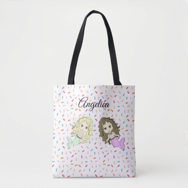 Mermaid and Candy Sprinkles Personalized Tote Bag (Front)