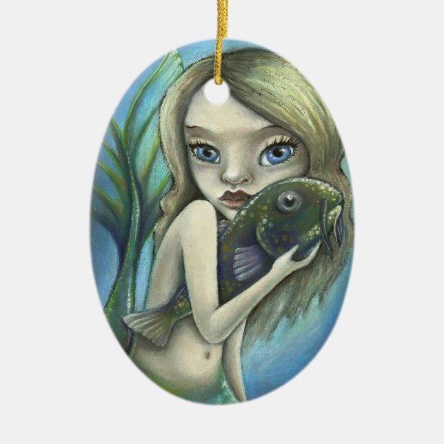 Mermaid and catfish ceramic ornament (Front)
