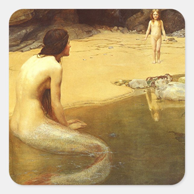 Mermaid and Child Square Sticker (Front)