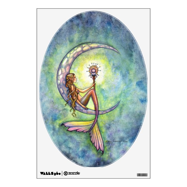 Mermaid and Crescent Moon Fantasy Art Wall Decal (Front)