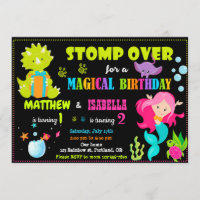 Mermaid and Dinosaur birthday invitation Joint