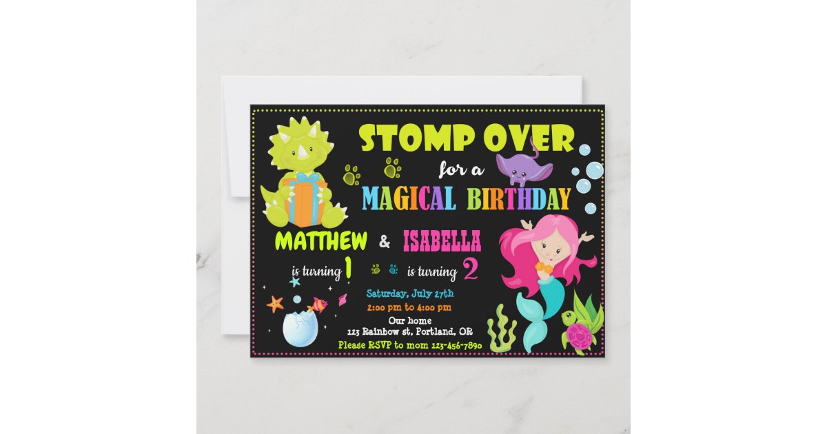 Mermaid and Dinosaur birthday invitation Joint | Zazzle