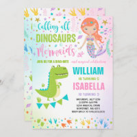 Mermaid And Dinosaur Birthday Invitation Magical