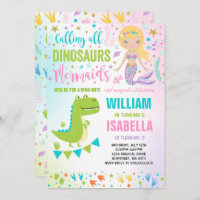 Mermaid And Dinosaur Birthday Invitation Magical