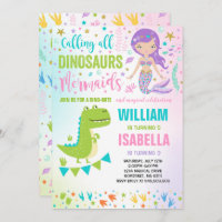 Mermaid And Dinosaur Birthday Invitation Magical