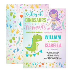 Mermaid And Dinosaur Birthday Invitation Magical