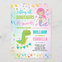 Mermaid And Dinosaur Birthday Invitation Magical